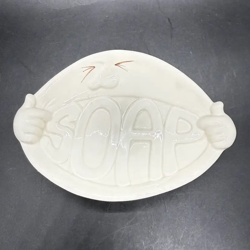 Vintage Fitz And Floyd Great Faces Soap Dish Ceramic Soap In Mouth 1988 Rare