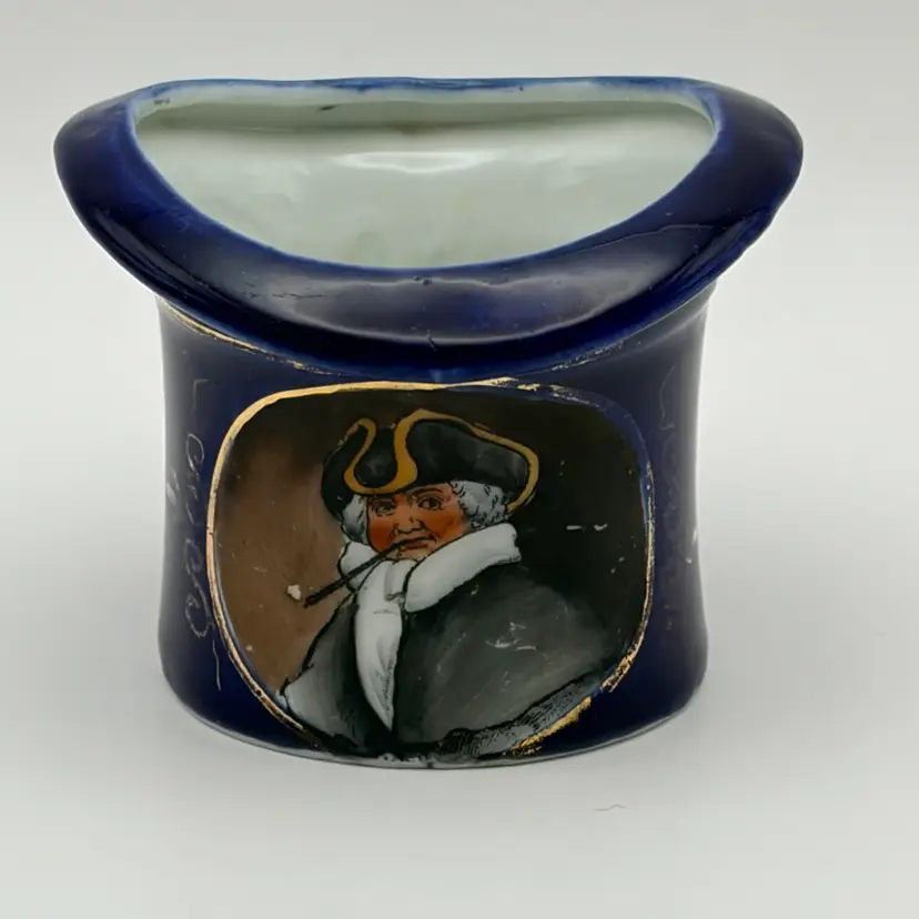 Toothpick Holder, “Top Hat”, Porcelain, Colonial Gentleman, Dark Blue/Gold