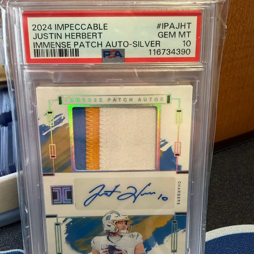 Justin Herbert 2024 Impeccable Immense Patch Auto Silver 11/15 PSA 10 Auto 10