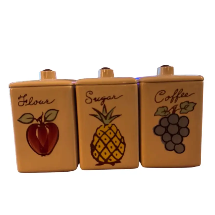 Vintage Esmond Watt Canister Set. Flour, Sugar, Coffee. Excellent Condition. No Chips, Cracks, Crazing.