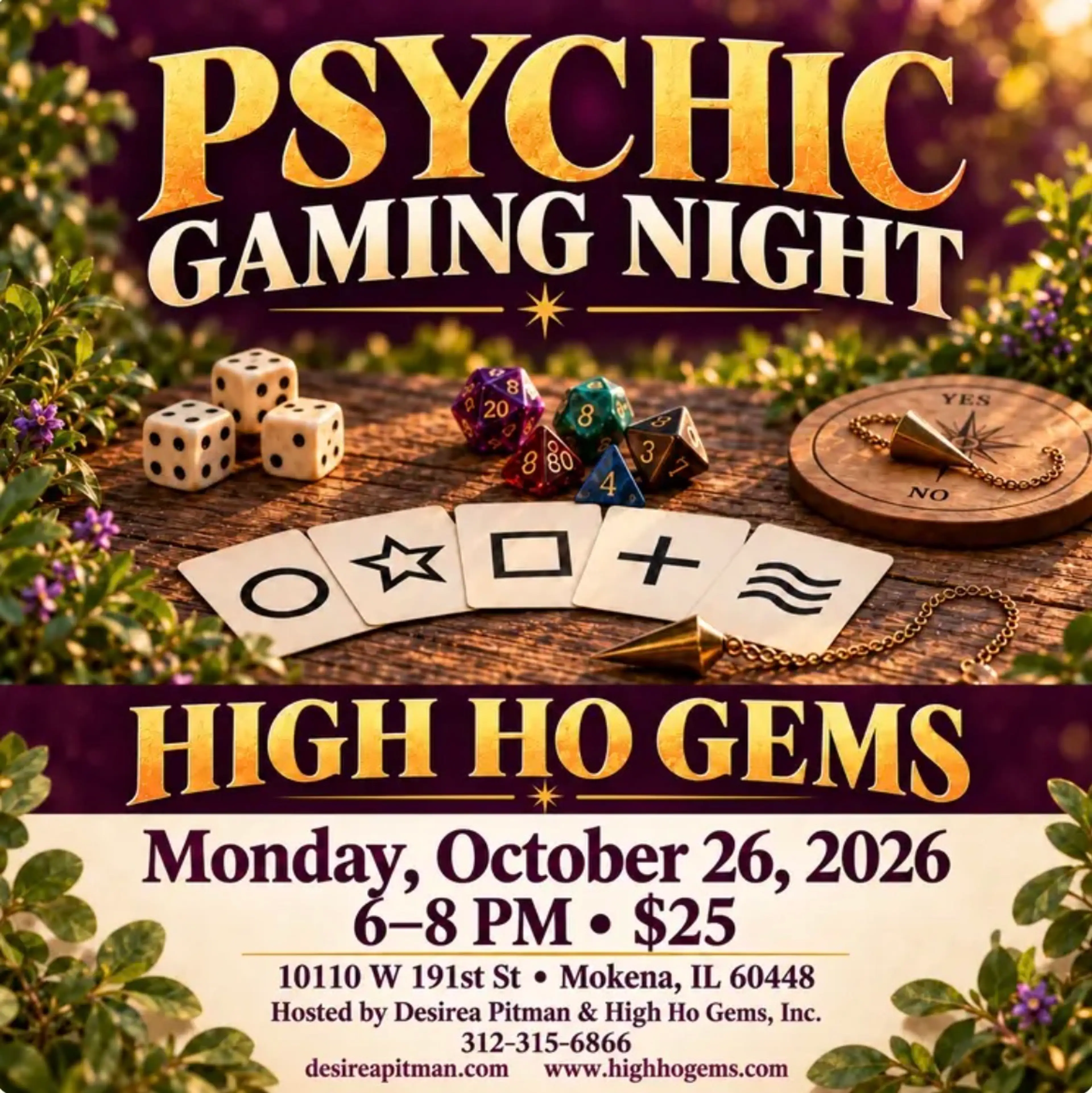 Psychic Gaming Night at High Ho Gems — Monday, October 26, 2026, 6–8 PM, $25
