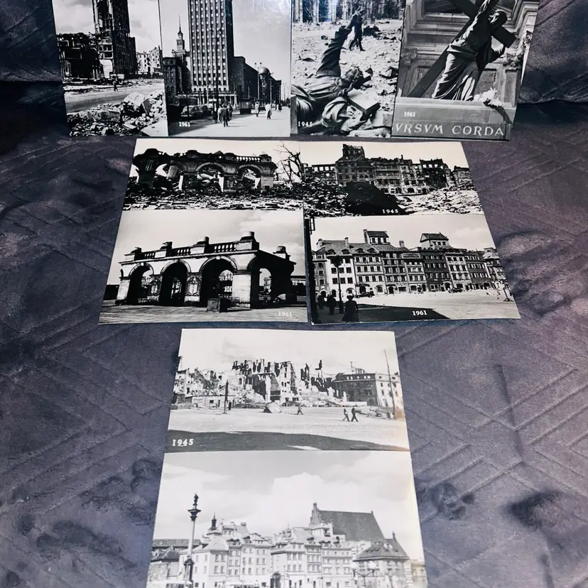 Set Of 5 Vintage Warsaw Poland Postcards Depicting 1945 War Damage