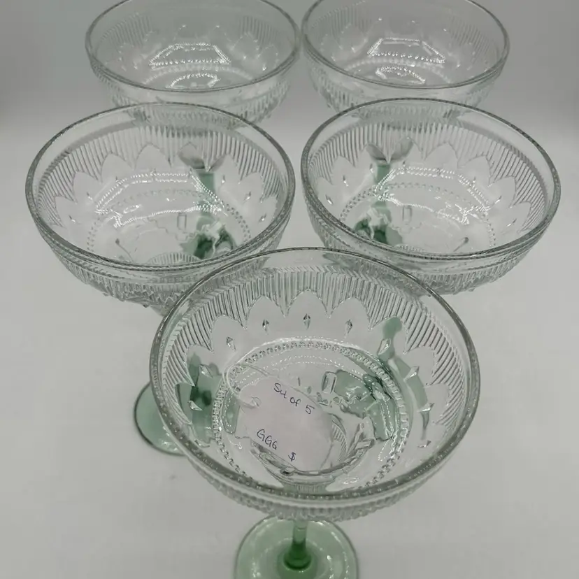 Set of 5 Vintage Margarita Glass Sombrero Green Stem, by Cristal D'Arques-Durand