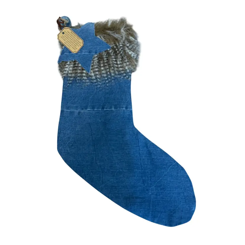 Upcycled Recycled Denim Christmas Stocking with Faux Fur Cuff | Rustic Holiday Decor | Handmade