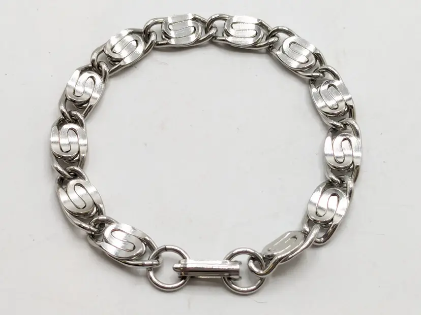 Vintage Silver Tone Snail Chain Link Bracelet