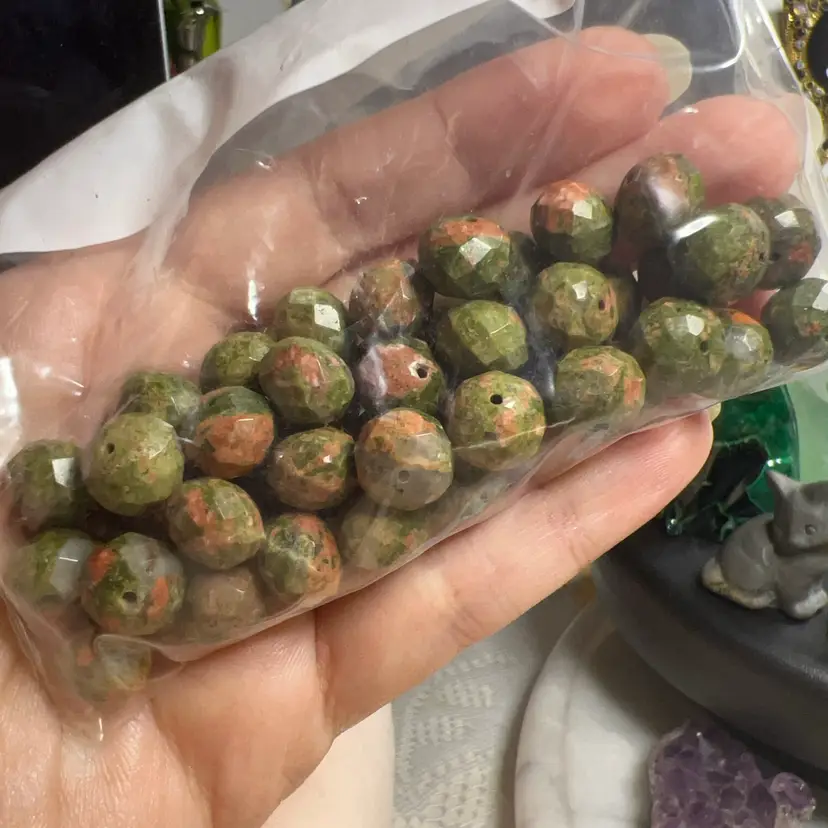 Bag Of Pre-drilled Unakite Beads Faceted