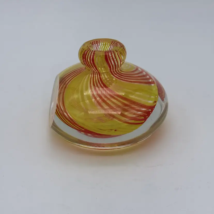 Vtg. Retro Style Yellow Red Swirl Heavy Weight Flacon Art Glass Perfume Bottle