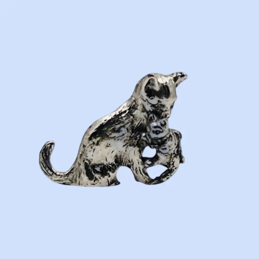 #122- Miniature Cat with Kitten Figurine 🐈‍⬛ Pewter