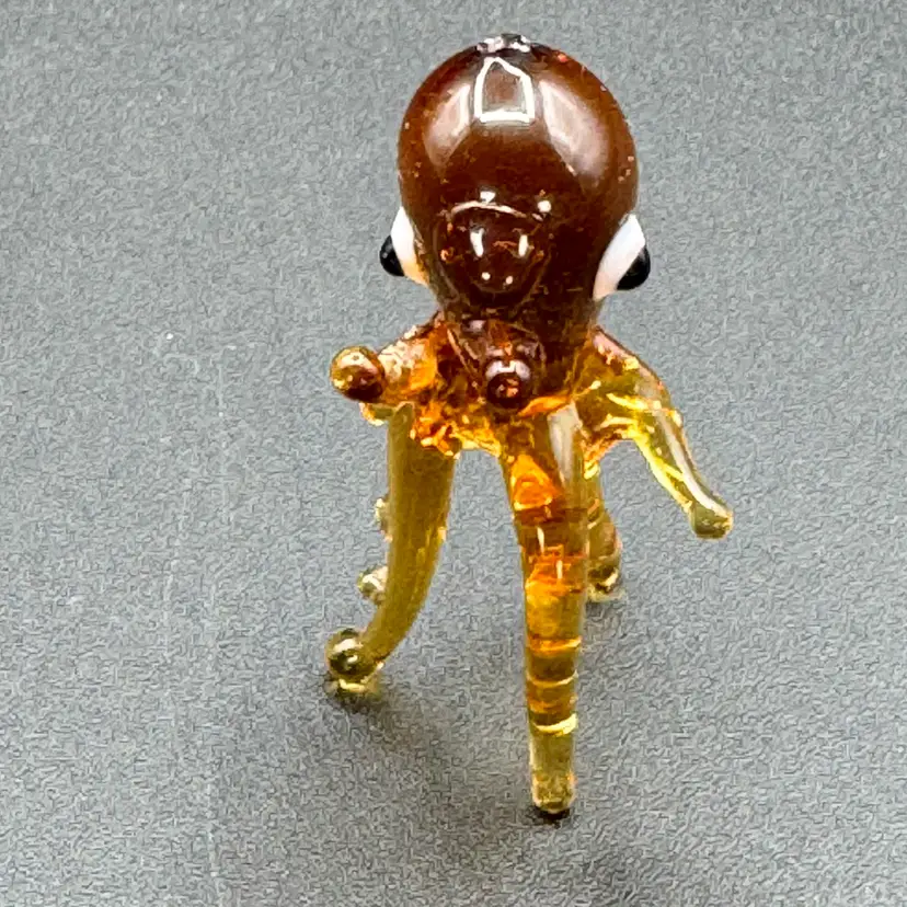 Hand Blown Amber Glass Octopus Miniature Figurine 1.75” Tall