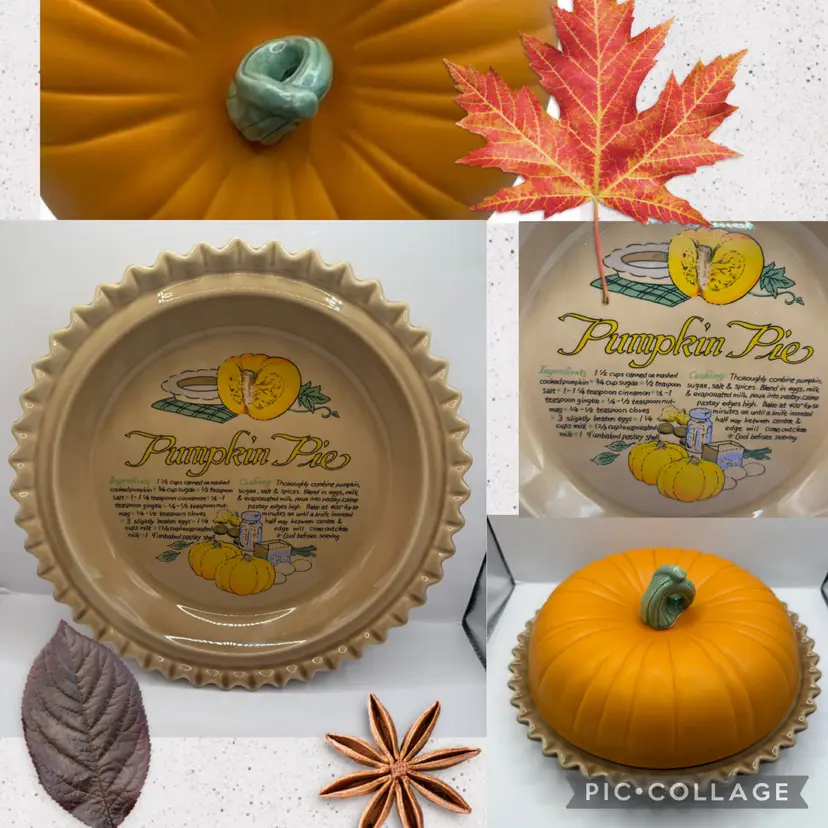 Pumpkin Pie Vintage Recipe Plate With Pumpkin Lid 10x4”