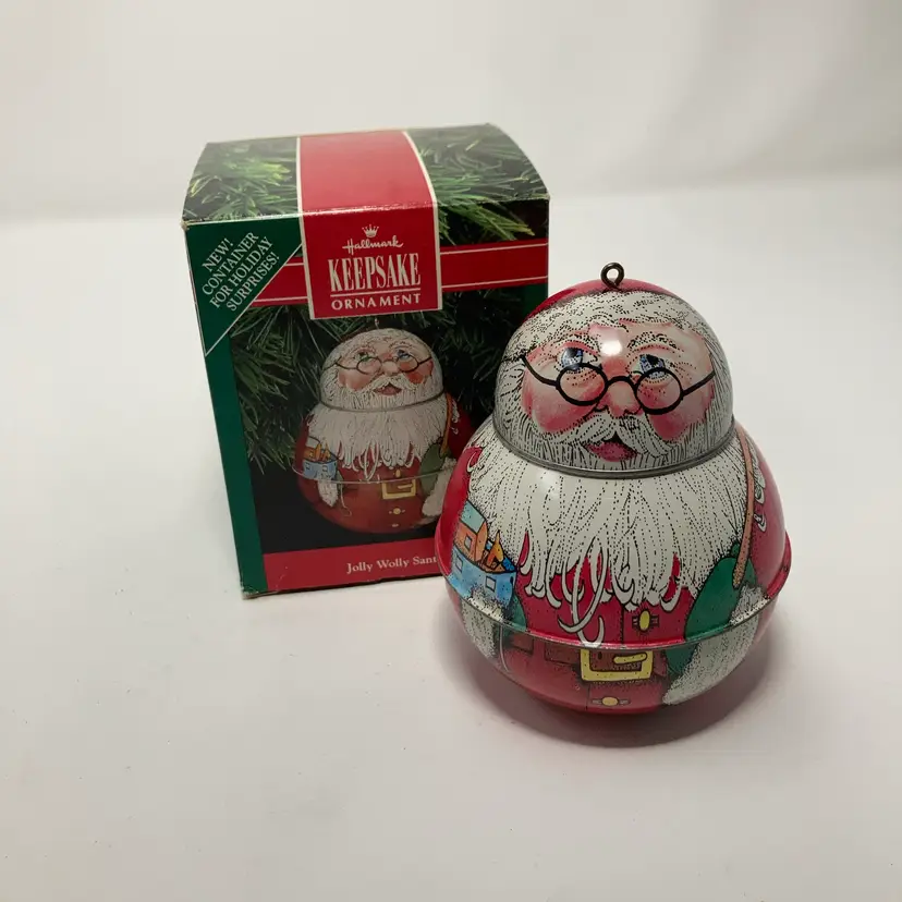 Vintage 1991 Hallmark Keepsake "Jolly Wolly Santa" Ornament! Made Of Pressed Tin! 4” Tall! In Original Box!