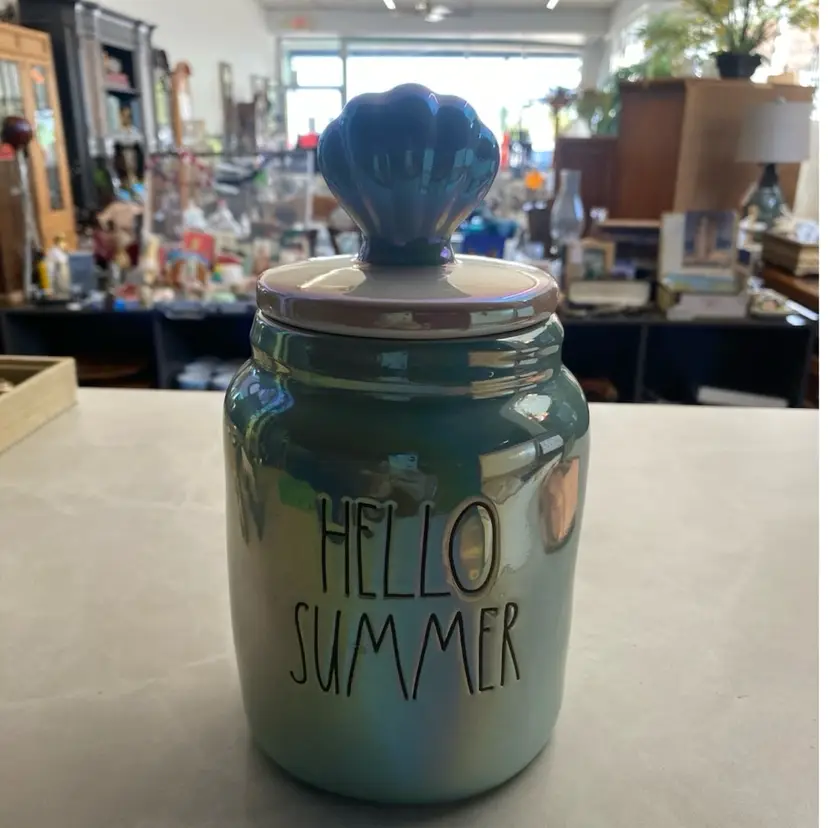 Rae Dunn Hello Summer Canister With Seashell On Lid