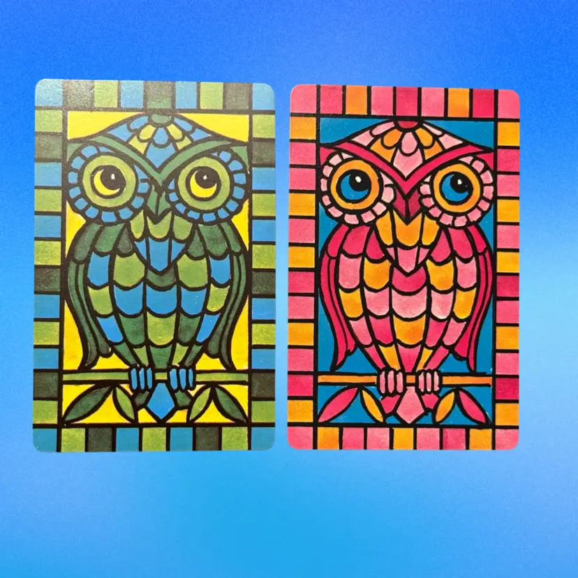 Mosaic Owl Companion Cards Stained Glass Owl Swap Cards (Kk)