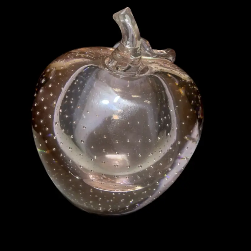 Large Paperweight Apple With Smaller Apple Encased By Clear Pink Glass With Bullicante