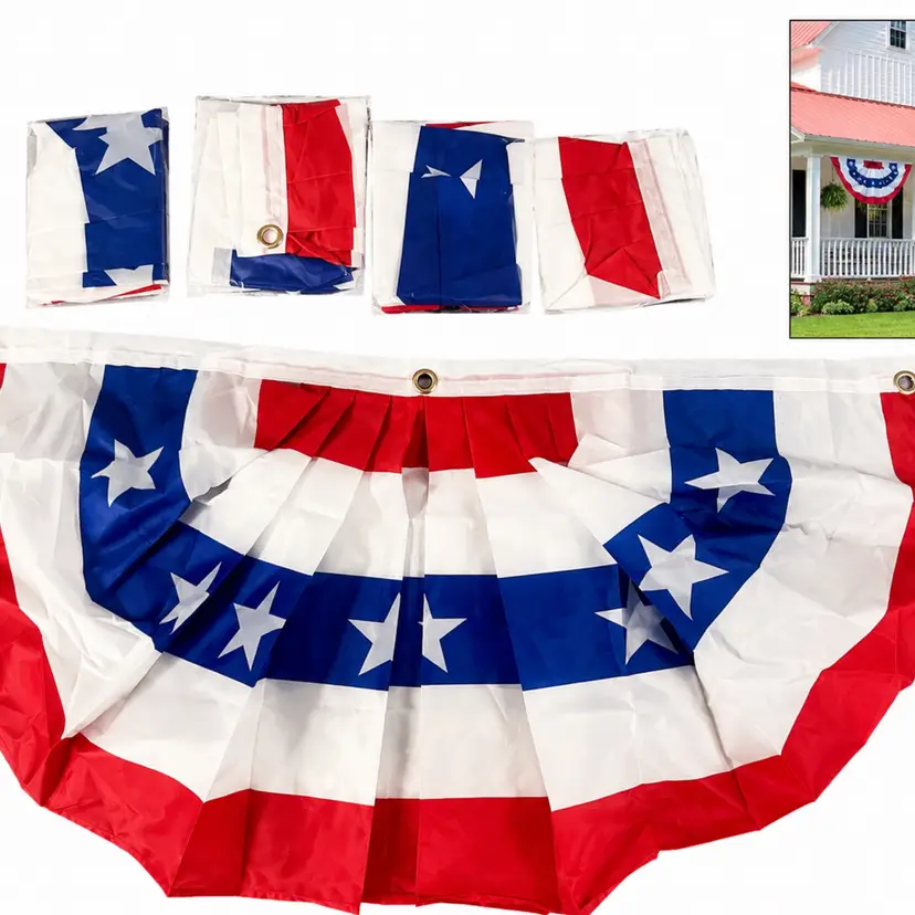 Set Of 5 Patriotic Red White Blue Porch Decor Fan Bunting