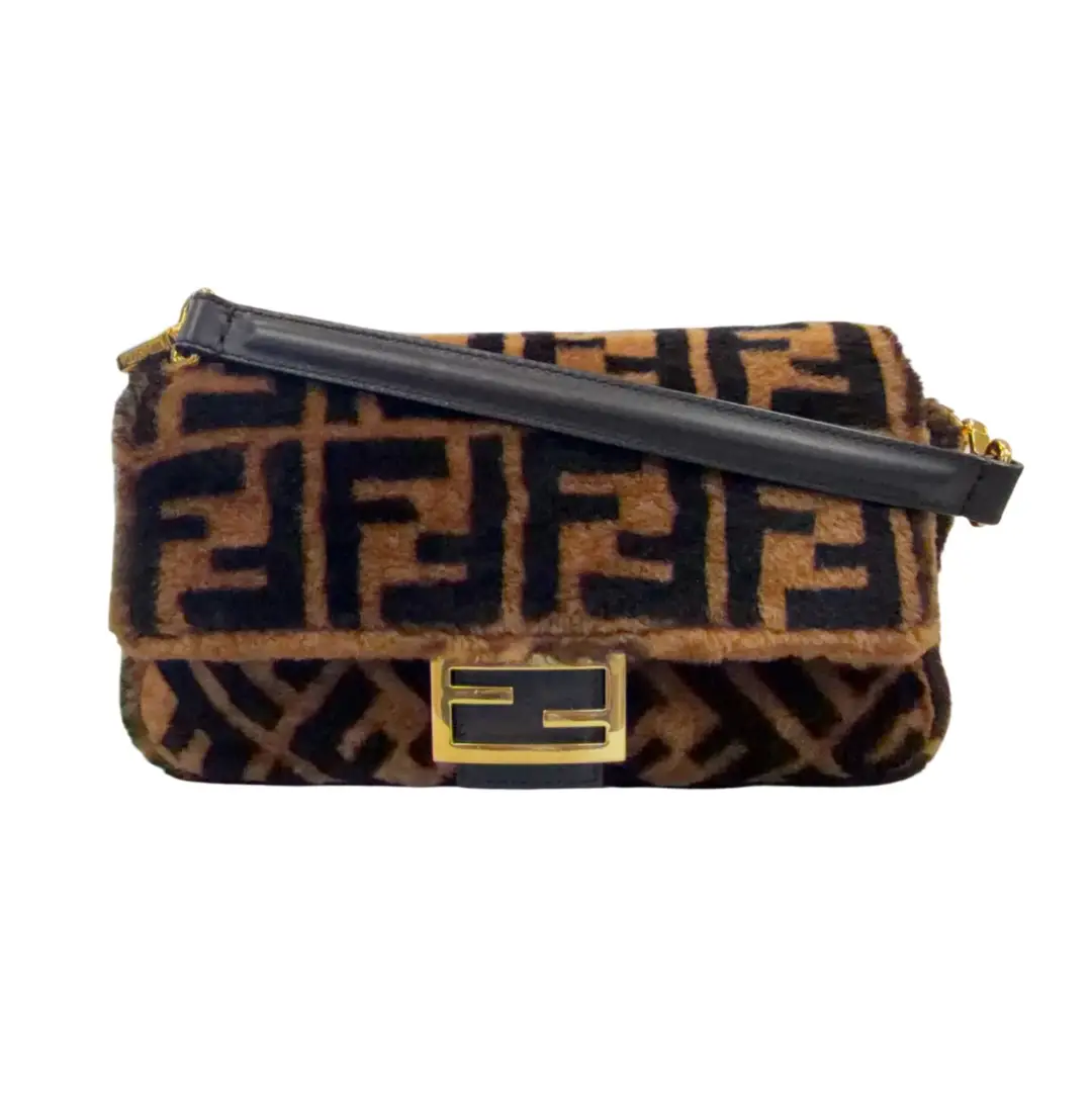 Fendi Tobacco & Black Faux Fur St. Marco FF 1974 Baguette