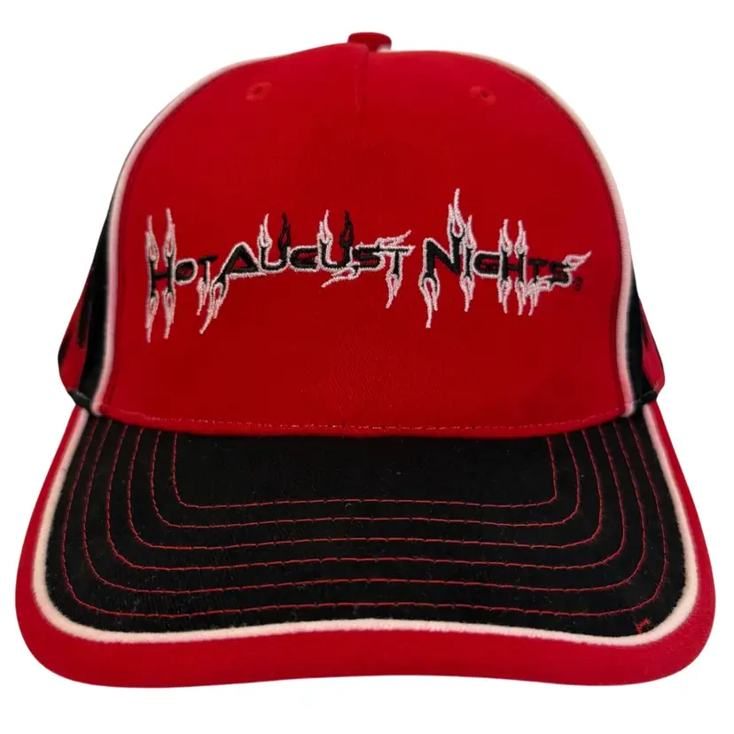 Y2K Hot August Nights Car Show Red & Black Embroidered Flames Adjustable Hat