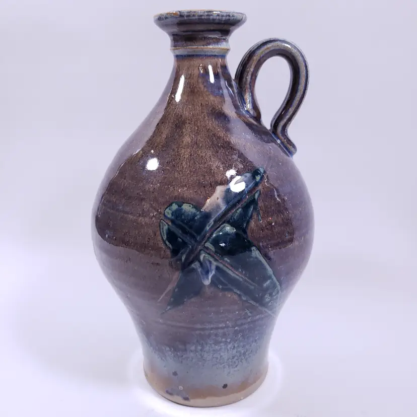 Vtg Abstract Blue Green Drip Glaze Hand Crafted Art Pottery Vase STONEWARE JUG