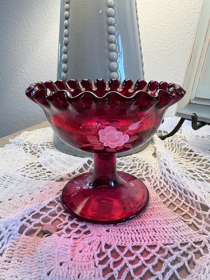Fenton hand-painted candy dish/footed compote
