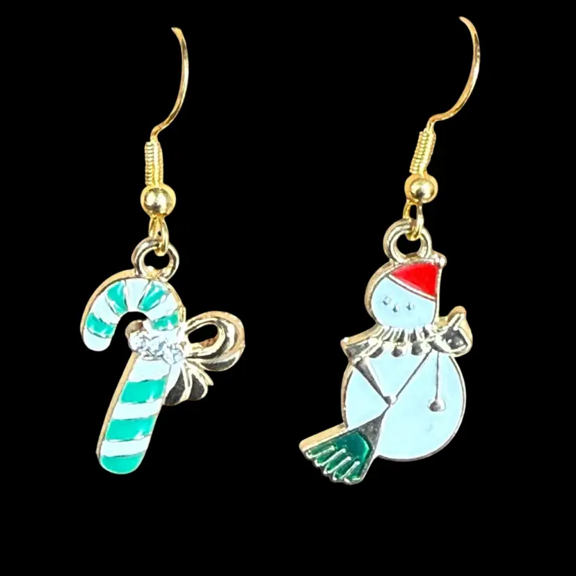 Mismatched Candy Candy And Snowman Earrings 925 Ear Hooks