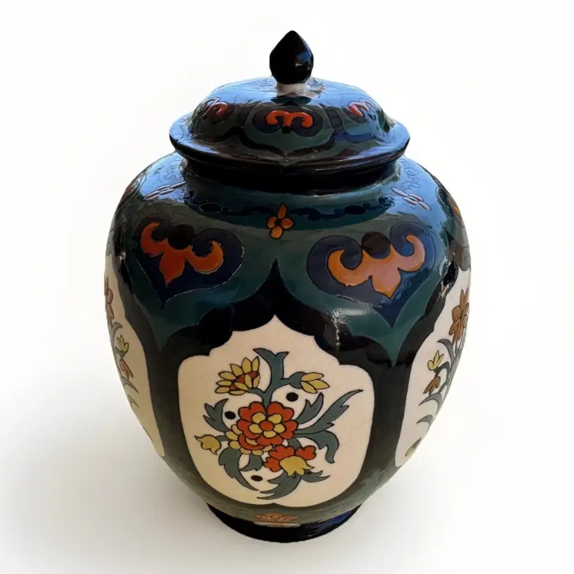 Vintage G Wilkinson Art Pottery Ginger Jar Vase 7.5" Hand Painted Signed Floral