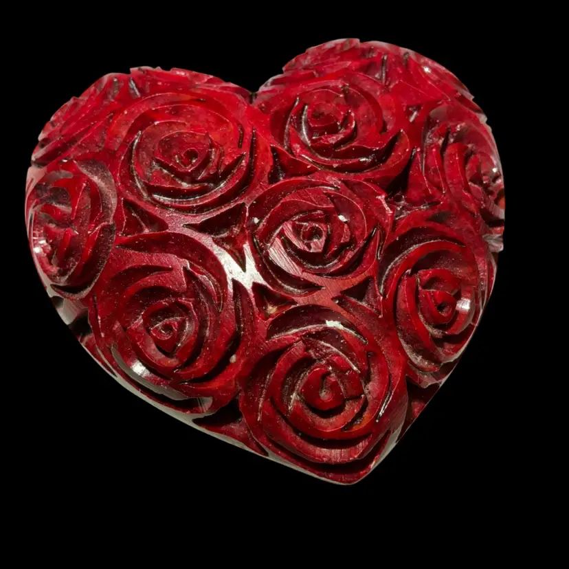 Red Carved Soapstone Heart Shaped Paperweight