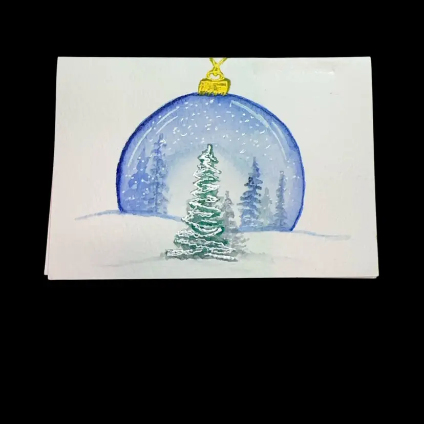 Original Watercolor 3 1/2 “ 
X 5” Winter Wonderland Snow Globe Greeting Card Blank Inside