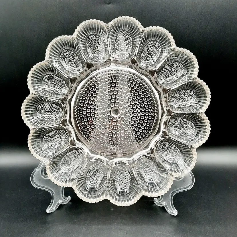 Indiana Glass Clear Hobnail Deviled Egg Relish Plate