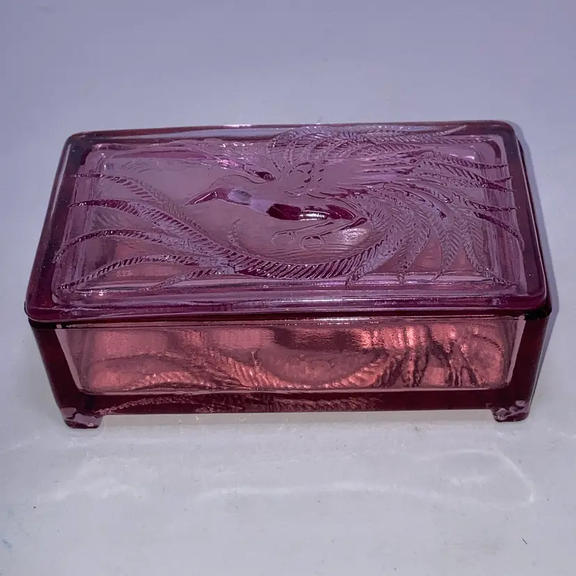 Vintage Tiara Glass Bird of Paradise Footed Trinket Box! 5” x 2”! READ!