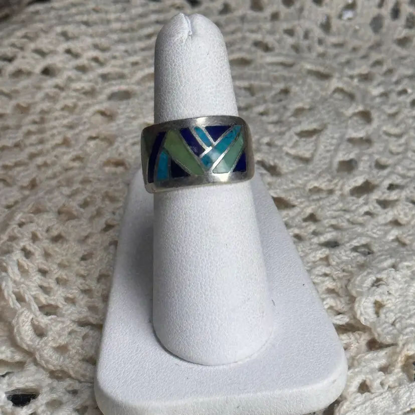 Sterling Silver Stone Inlay Ring Size 7