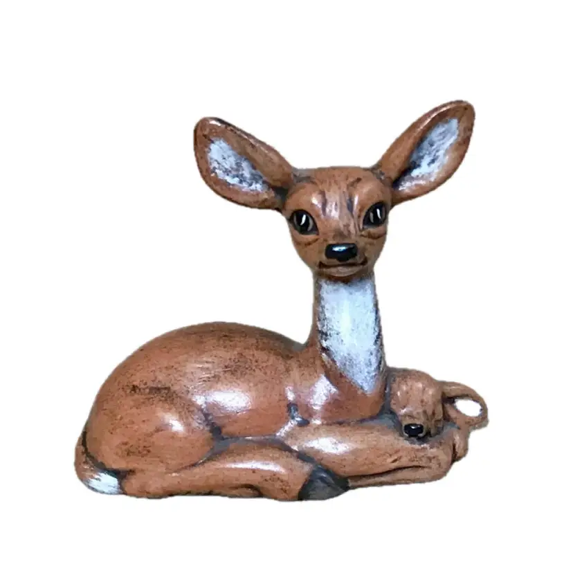 Vintage Handmade Ceramic Deer Figurine Doe & Fawn Cottagecore Woodland Rustic