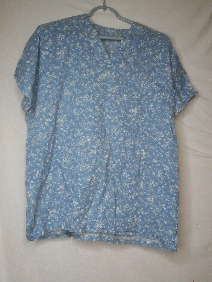 Blue Floral Scrub Top Medical Uniform