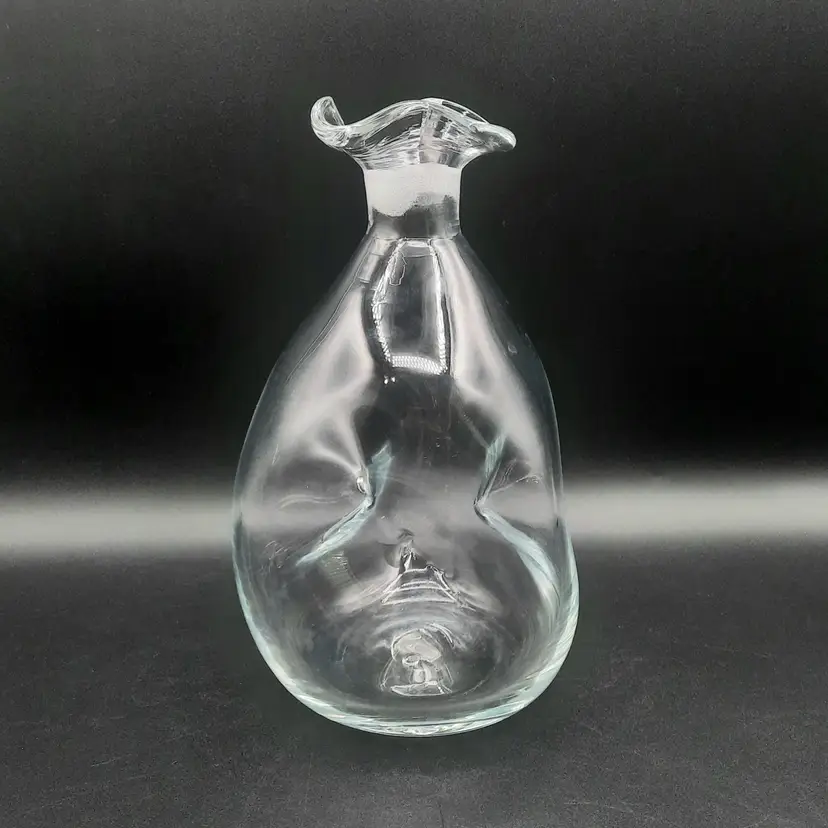 Clear Glass Pinched Dimpled Decanter with Ruffled Rim NO STOPPER