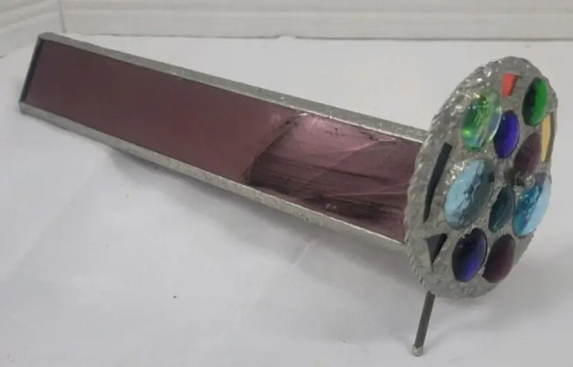 Handcrafted Stained Glass Kaleidoscope with Rotating Multi-Colored Gem Wheel, 8 in, Triangular Body