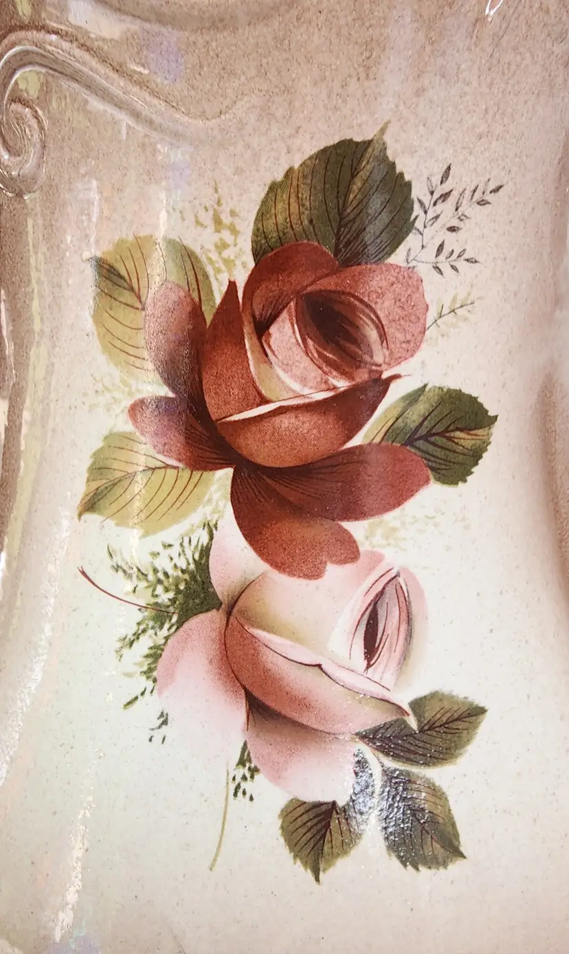 Antique England Victorian Ironstone Pitcher Brown And Floral