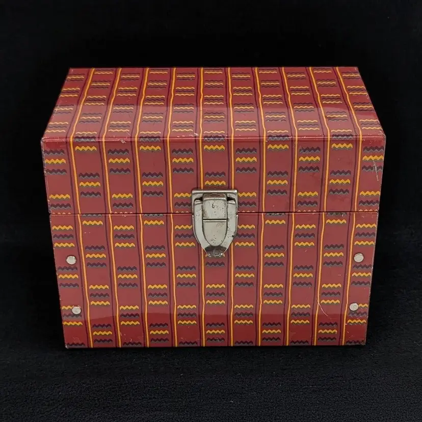 Vintage Red Recipe Metal Box Zigzag Stripes and A-Z Paper Dividers Grandmacore