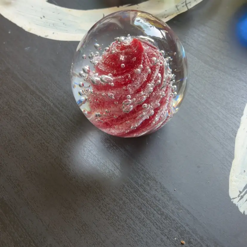Red Bubbly Swirl Paperweight Unsigned