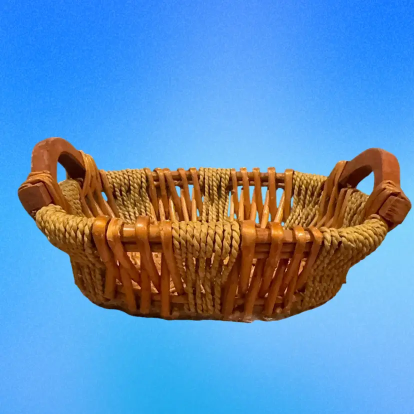 Woven Wicker Basket W/ Wooden Handles