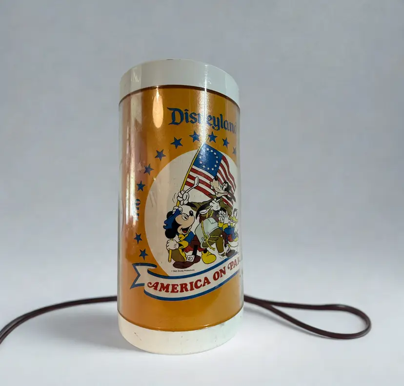 Vintage Disneyland America On Parade Thermo-Serv Insulated Mug Bicentennial Mickey Minnie Goofy Donald USA