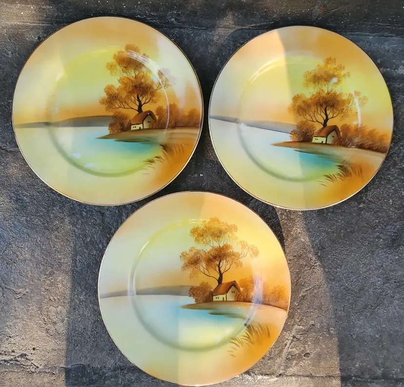 Vintage 3 Salad Plates by  Noritake ; Pattern is "Tree in the Meadow" 30s Era