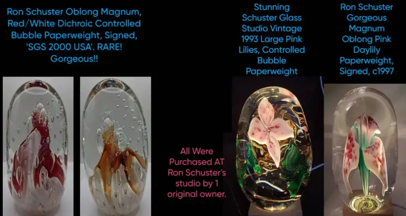 RON SCHUSTER 4 ART GLASS PAPERWEIGHT BUNDLE DEAL!!!