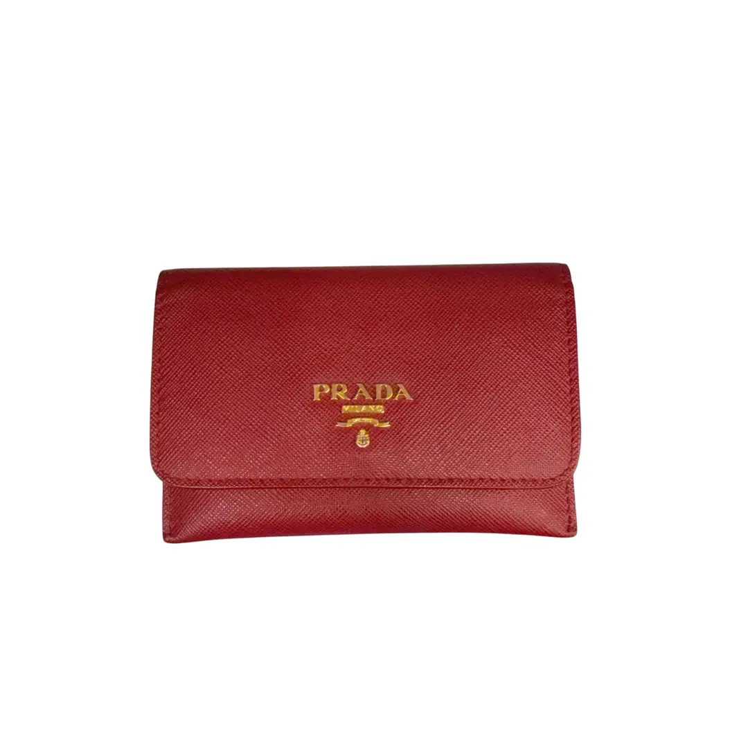 Prada Red Saffiano Card Holder W/Insert