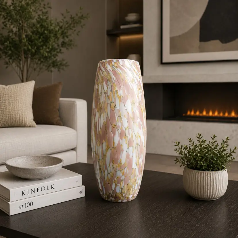 Vintage Murano-Style Pink Swirl Art Glass Vase