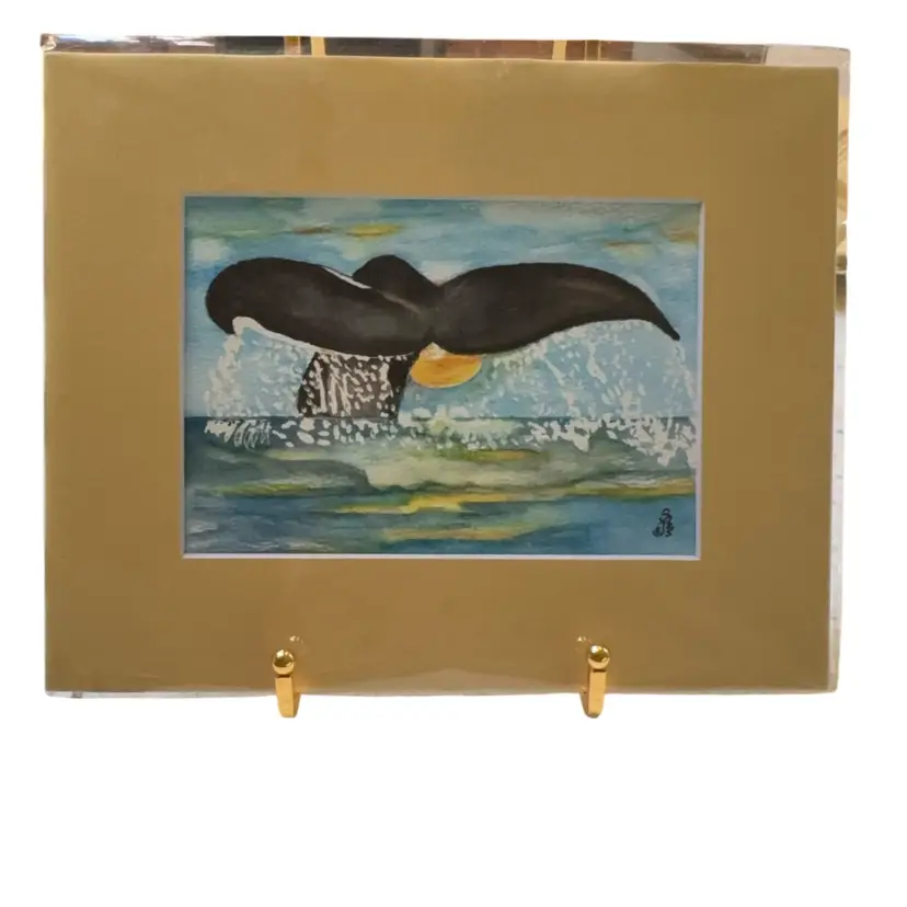 Original Watercolor Whale At Sunset In 5 X 7” In 8 X 10”  Matte
