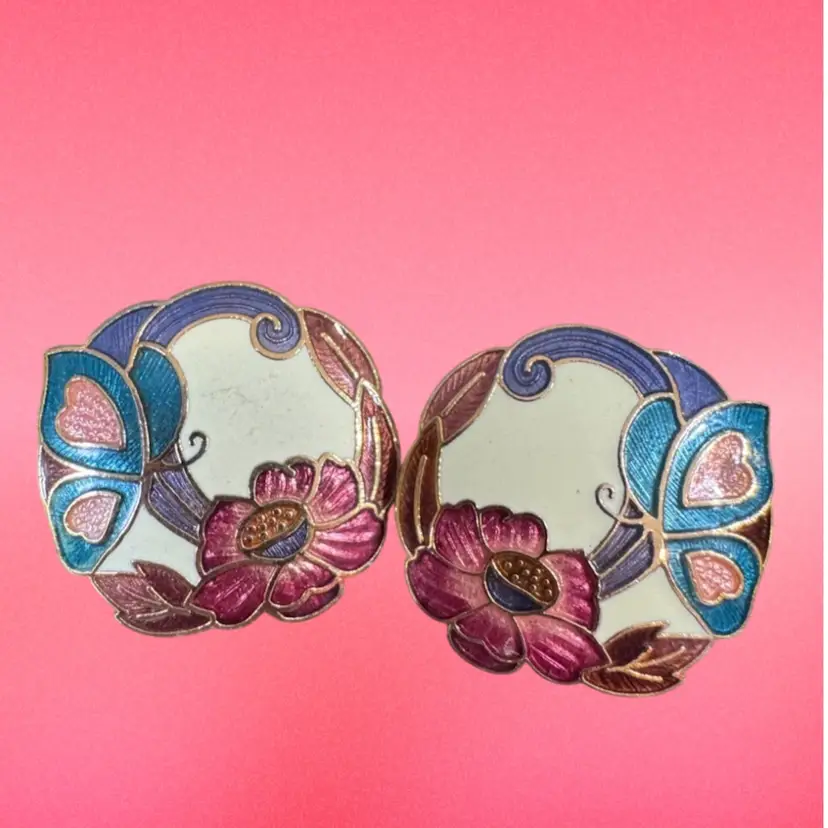 Vintage Cloisonné Butterfly Earrings