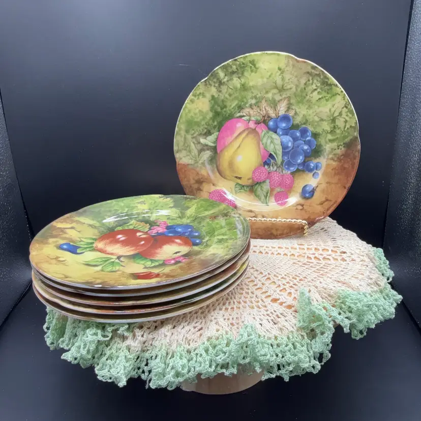 🐞Vtg Rochard Limoges France Still Life Fruit Dessert Plates Signed AJ Heritage 7.5"