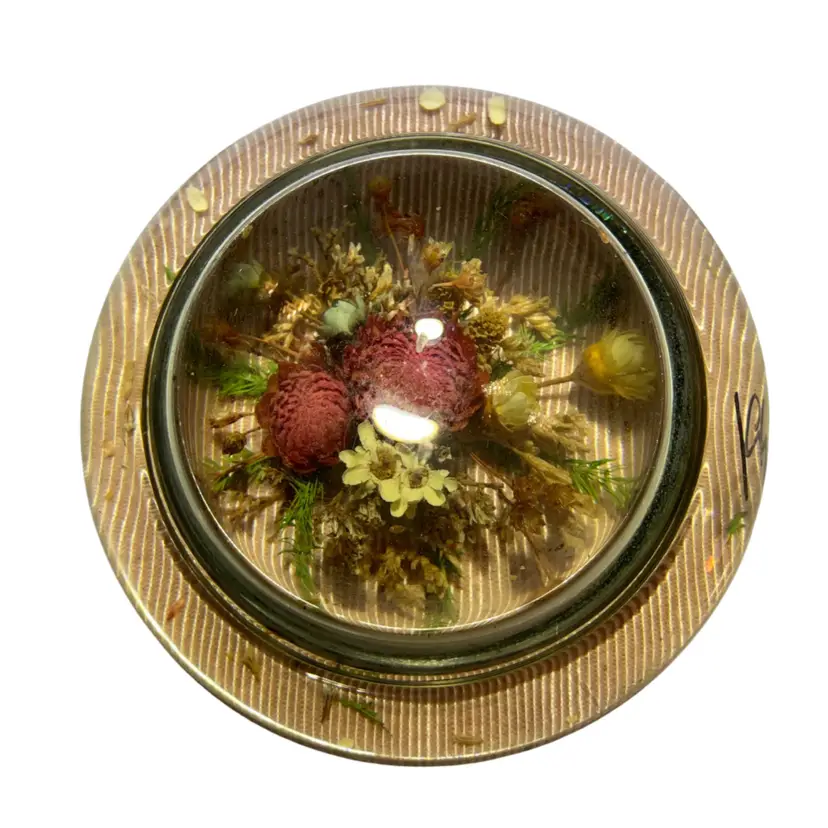 VTG Resin/Lucite Dried Floral Paperweight