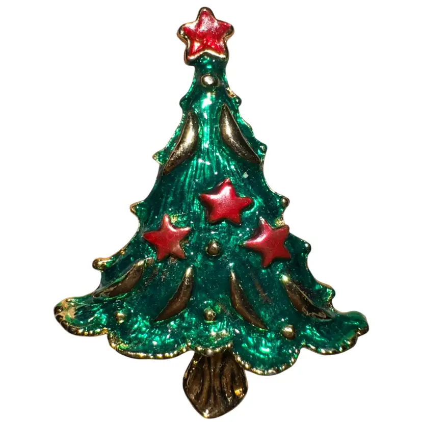 AAI Gold Tone And Enamel Christmas Tree Brooch