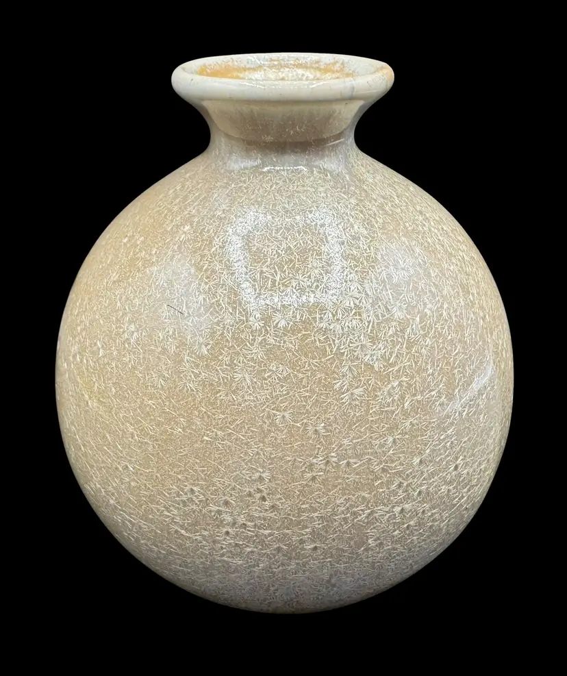 Vintage Art Pottery Bud Vase Crystalline Glaze Beige Round Bulb 5”