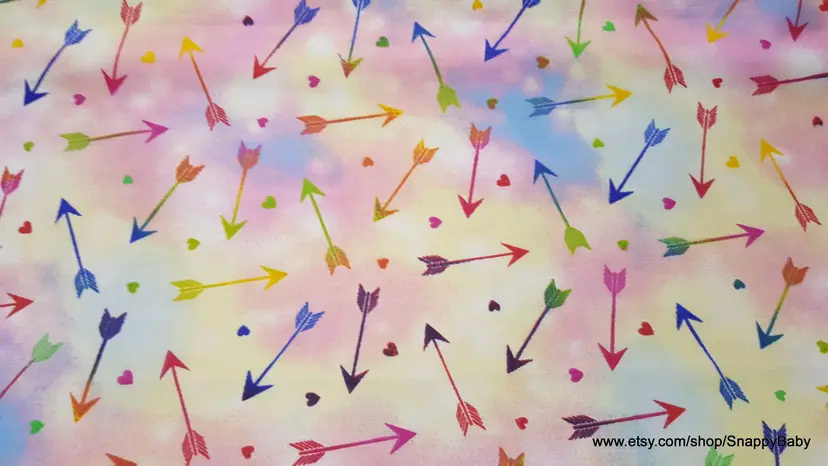 Tie Dye Arrows and Hearts Flannel Fabric Remnant - 100% Cotton - Choose Size - Soft Craft & Quilting Fabric